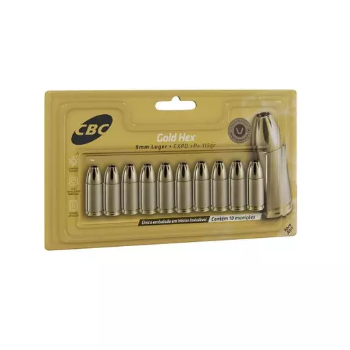 MUNIÇÃO CBC 9MM EXPÓ 115GR GOLD HEX 10un