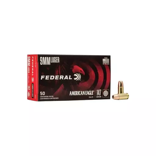 MUNIÇÃO FEDERAL AMERICAN EAGLE 9MM 147GR FMJ 50un