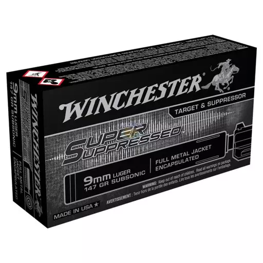 MUNIÇÃO WINCHESTER SUPER SUPRESSED 9MM FMJ 147GR 50un